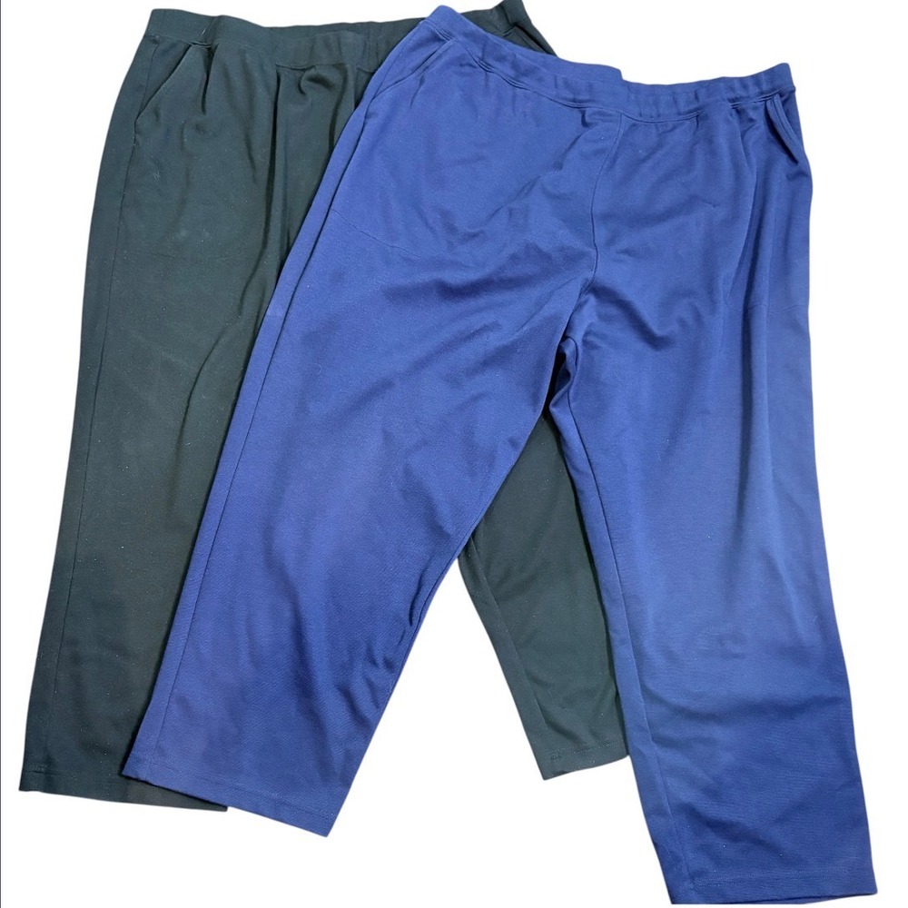 Woman Within Knit Pants Womens 28W Black Blue Petite Elastic Waist Bundle 2Pk